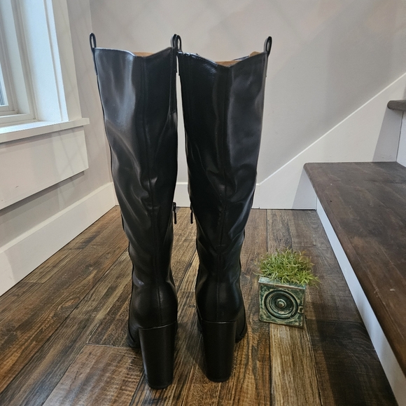 New! JustFab Tall Black Faux Leather‎ Heeled Boots. Size 6. - Picture 7 of 13